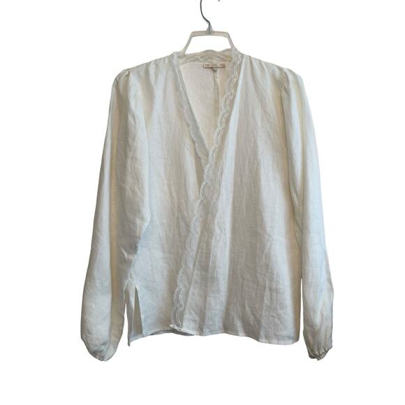 Gold Hawk 100% Linen Open Cardigan Topper Women Size Small White Lace Coverup - Picture 1 of 7